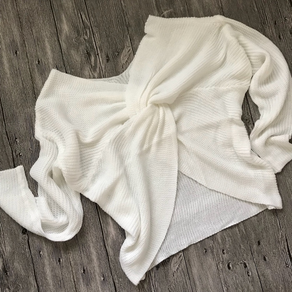 5🌟Sunny Day Sexy White Long Sleeve Cozy Sweater - Picture 4 of 7